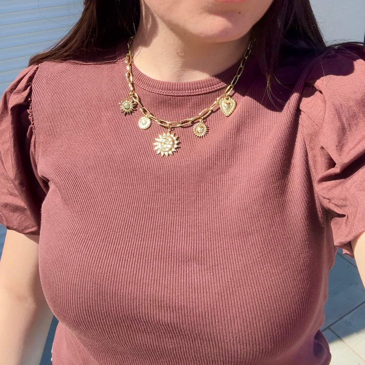 Collier Eclat solaire- collier doré en acier inoxydable avec pendentifs