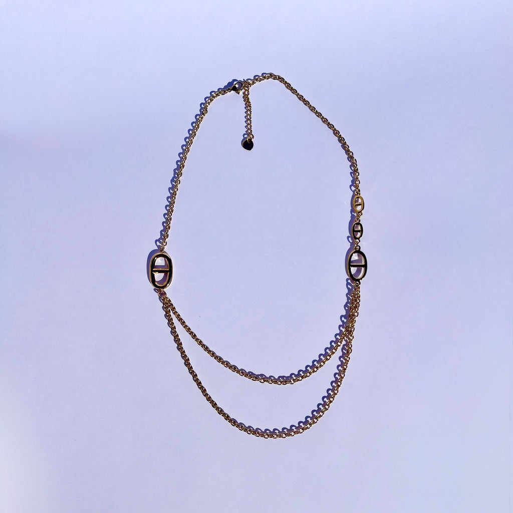 Collier Marine doré - collier maille marine doré avec double chaine en acier inoxydable