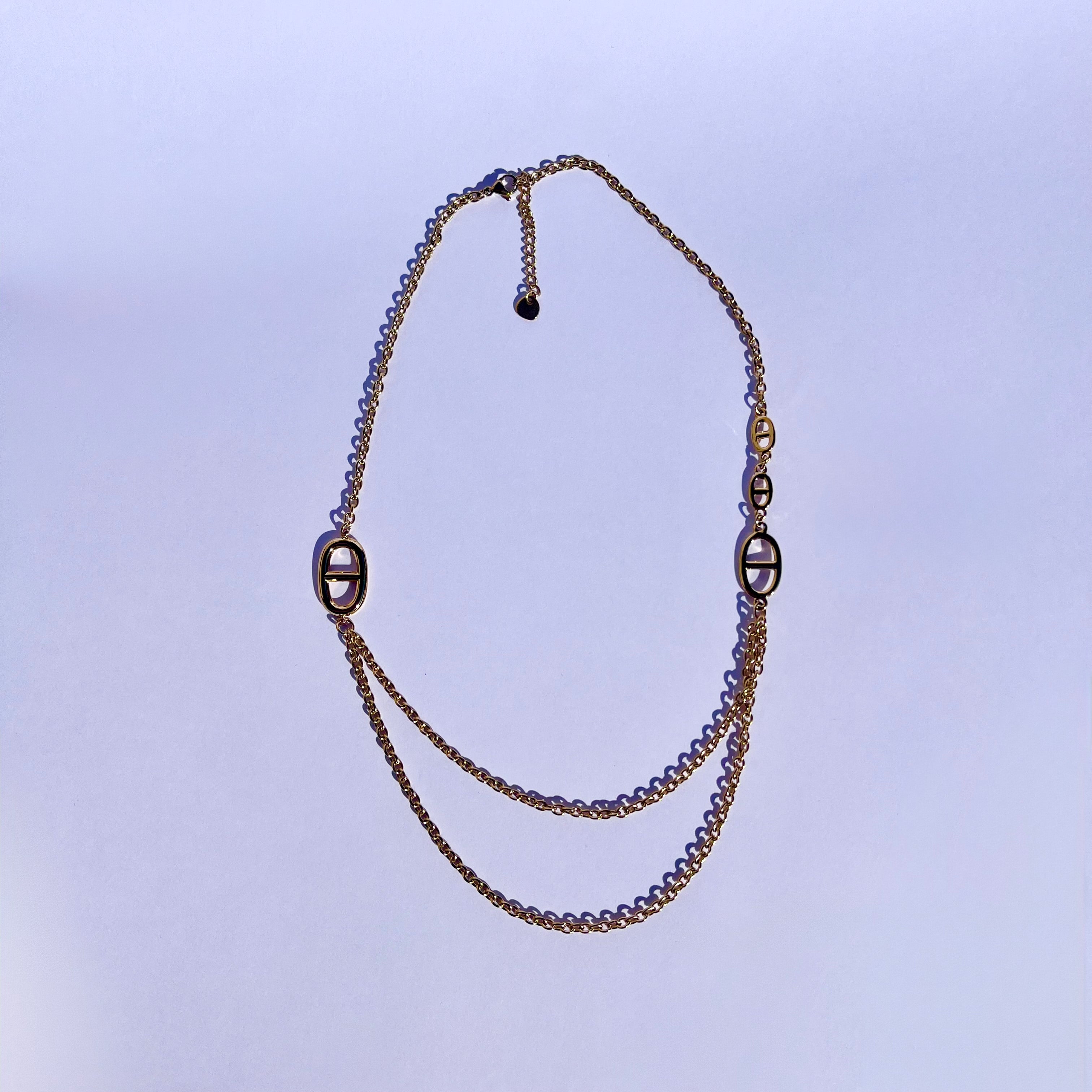 Collier Marine doré - collier maille marine doré avec double chaine en acier inoxydable
