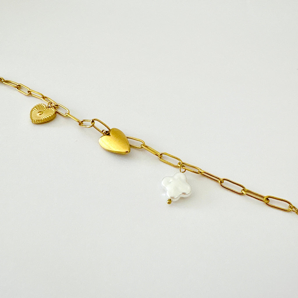 Bracelet Eclat - bracelet en acier inoxydable avec charms cœur et fleur