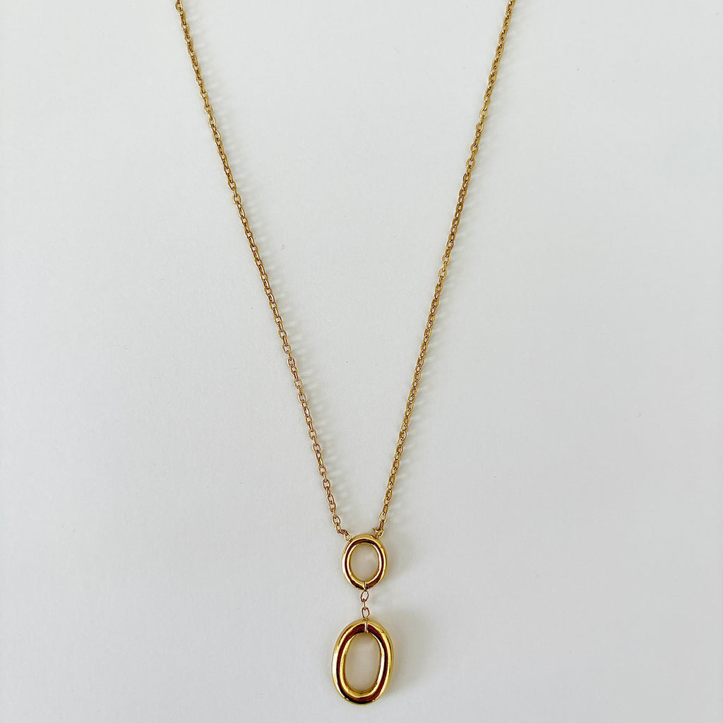Collier Duo Ovale - chaîne dorée en acier inoxydable avec 2 anneaux