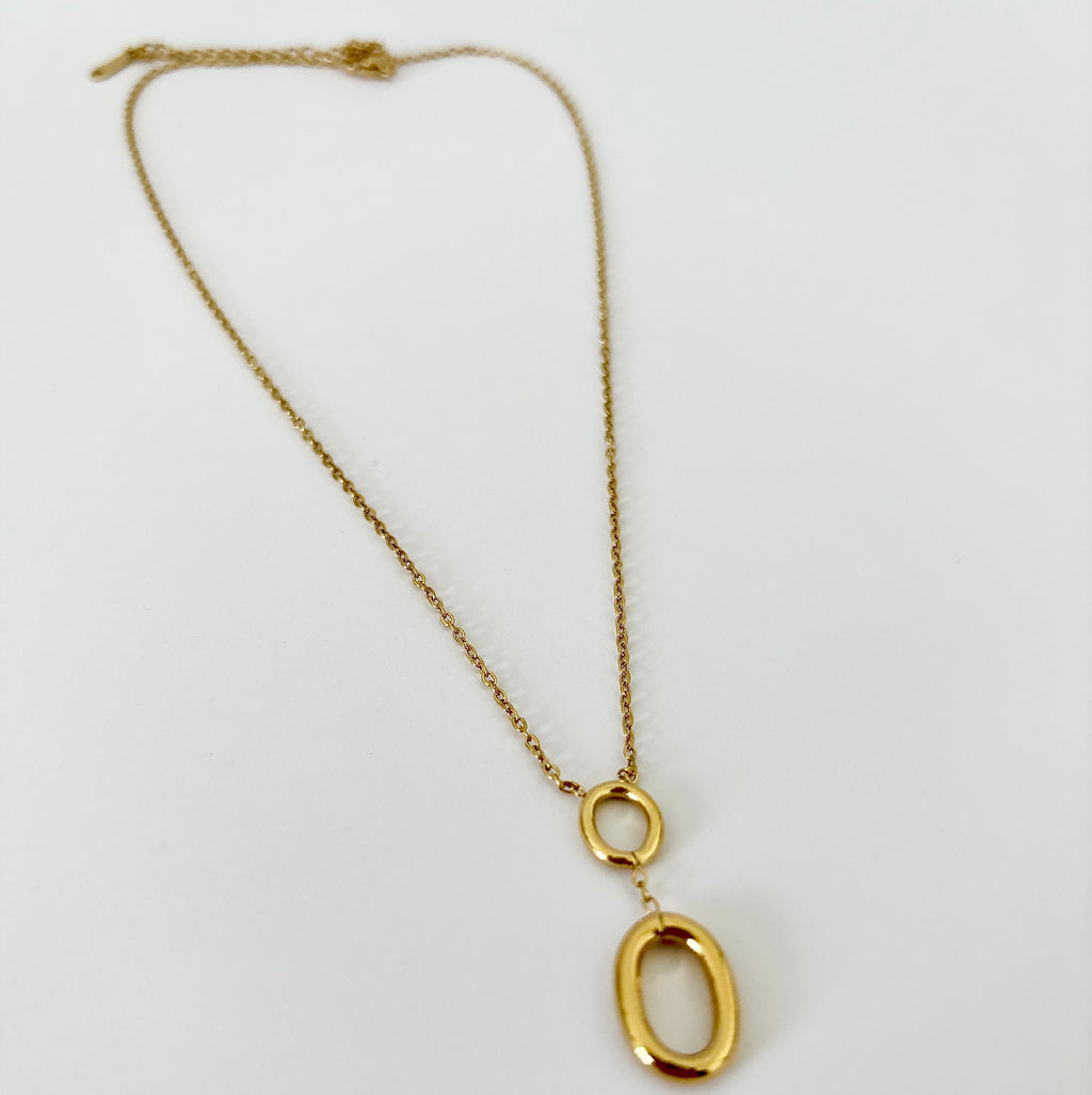 Collier Duo Ovale - chaîne dorée en acier inoxydable avec 2 anneaux