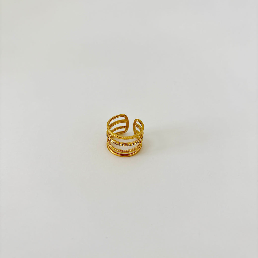 Bague Capucine - bague dorée quadruple lignes en acier inoxydable