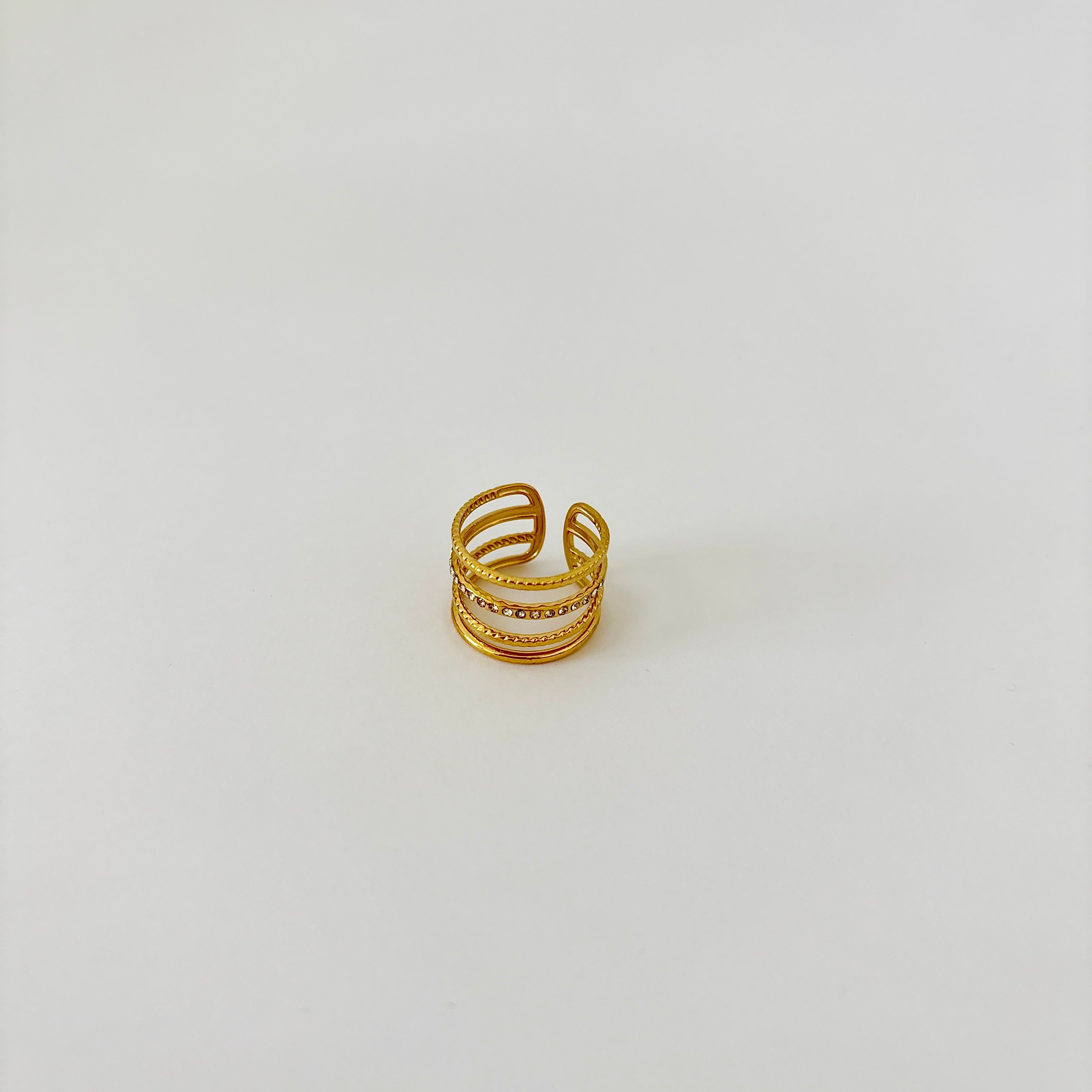 Bague Capucine - bague dorée quadruple lignes en acier inoxydable