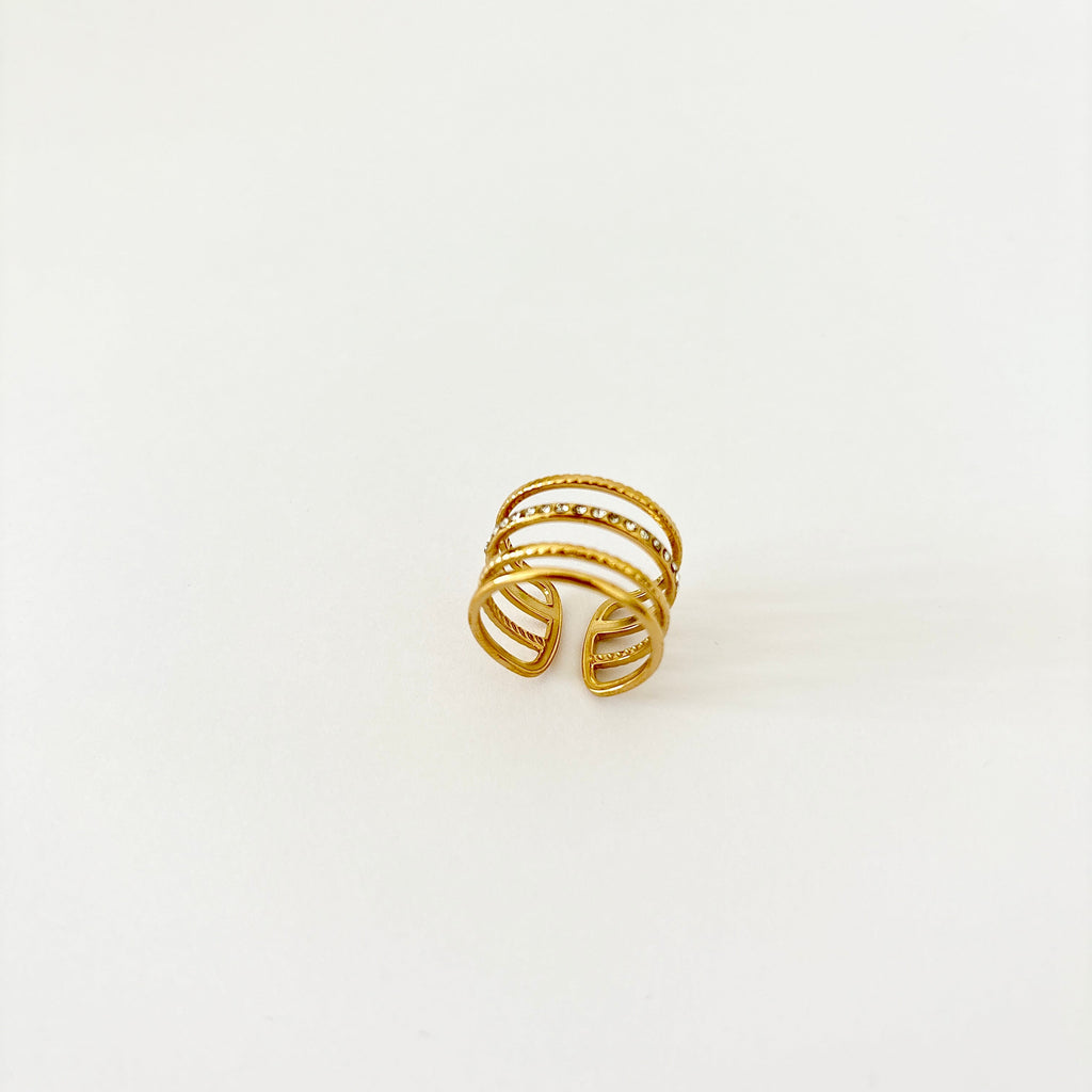 Bague Capucine - bague dorée quadruple lignes en acier inoxydable