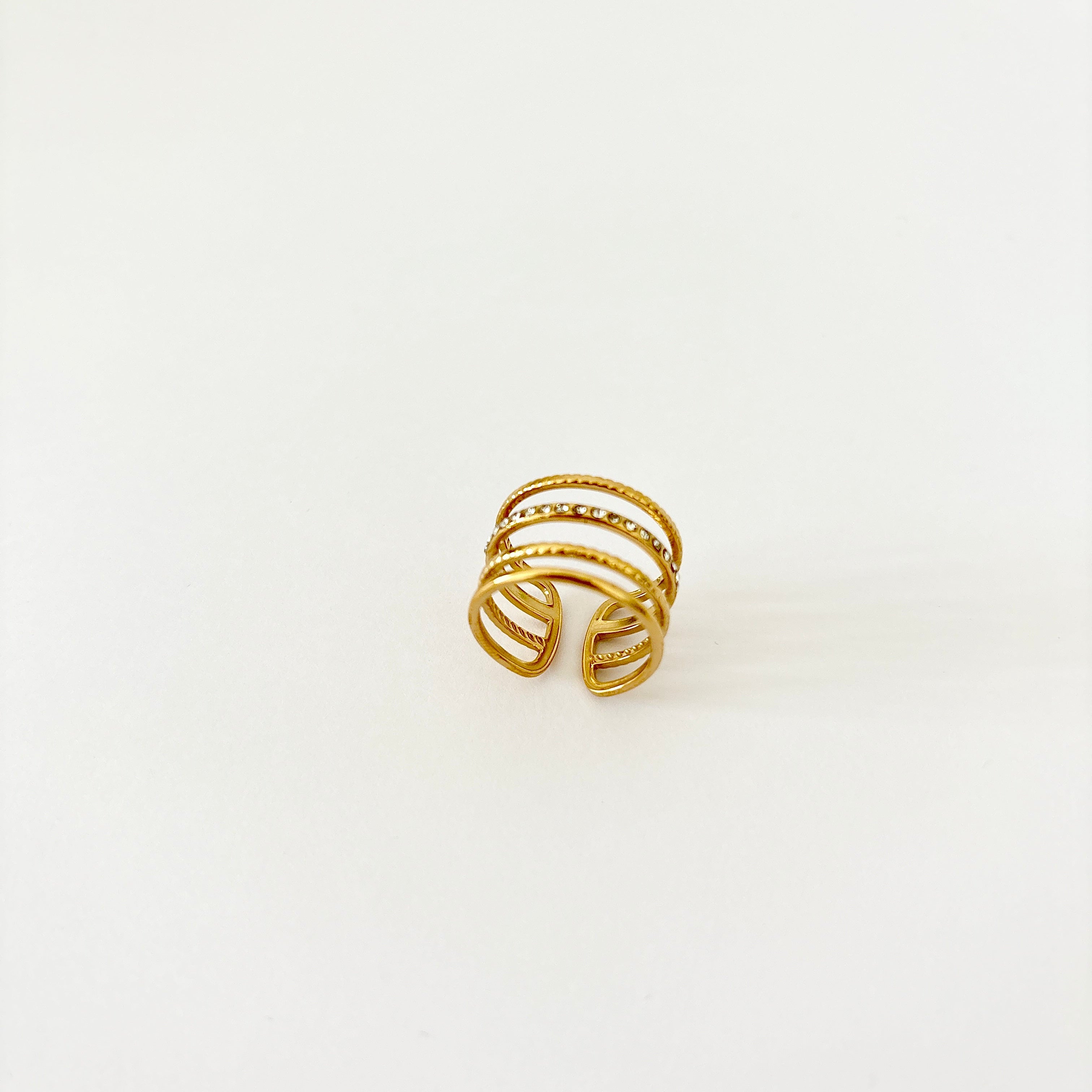 Bague Capucine - bague dorée quadruple lignes en acier inoxydable