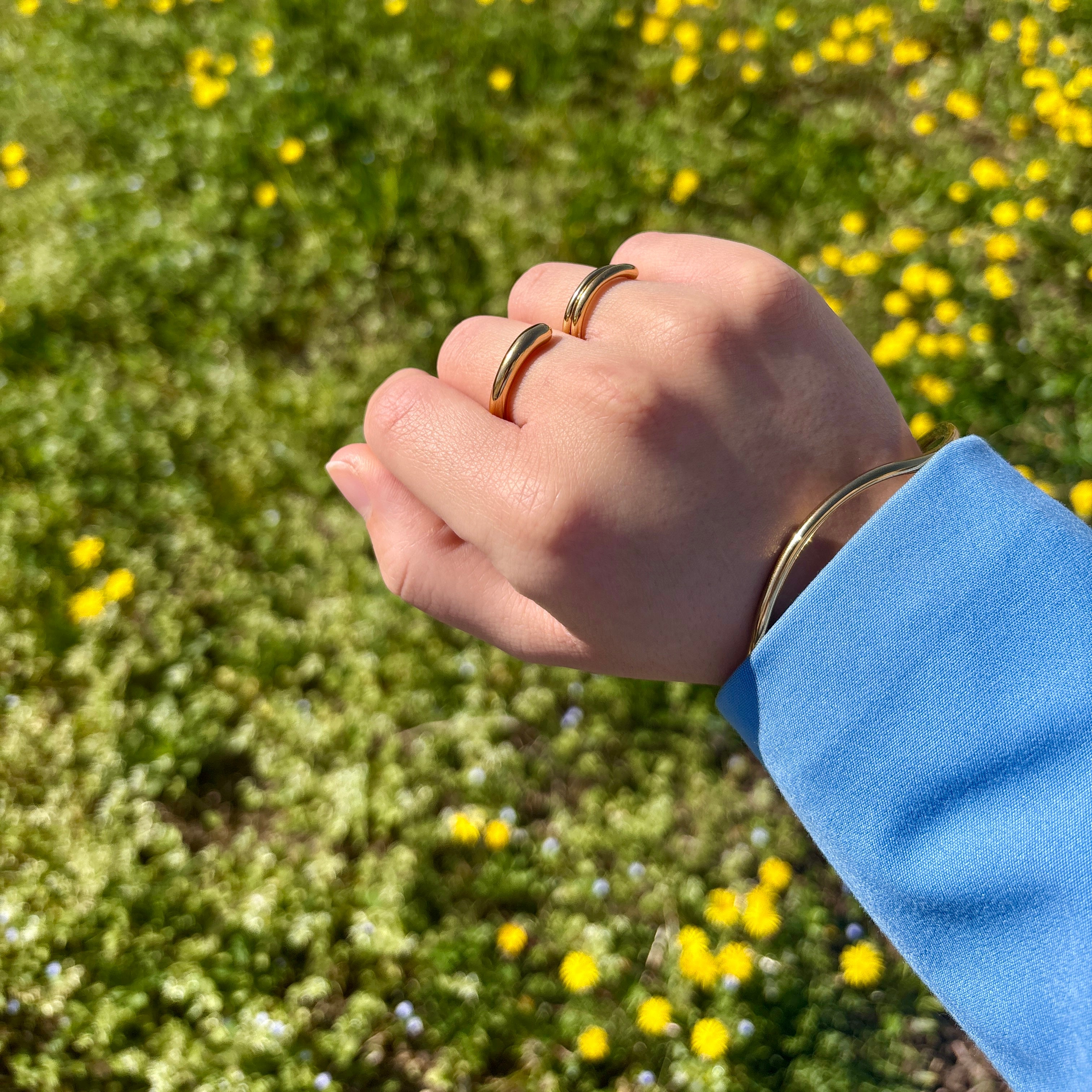 Bague Duo Dorée - double doigt ouverte en acier inoxydable